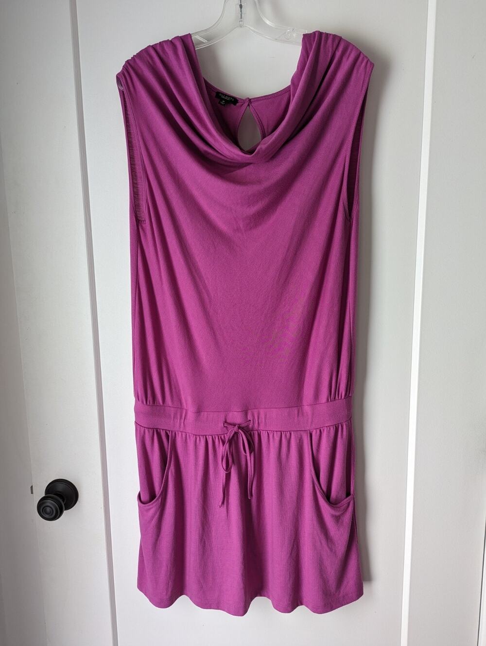 Talbots Medium Pink Short Dress Sleeveless Cowl Neck Pockets Knit Beachy Travel